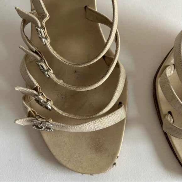 Rare Chanel Iconic "CC" Rhinestone Metallic Leather Sandal Heels size 40 - Picture 8 of 13